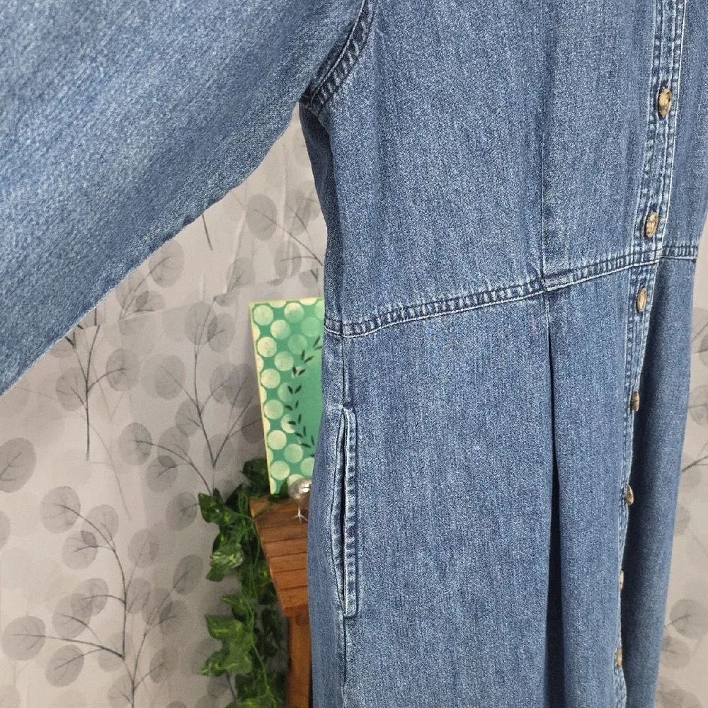 L.L. Bean Vintage Denim Button-Front Midi Dress-8 Petite - Picture 7 of 11